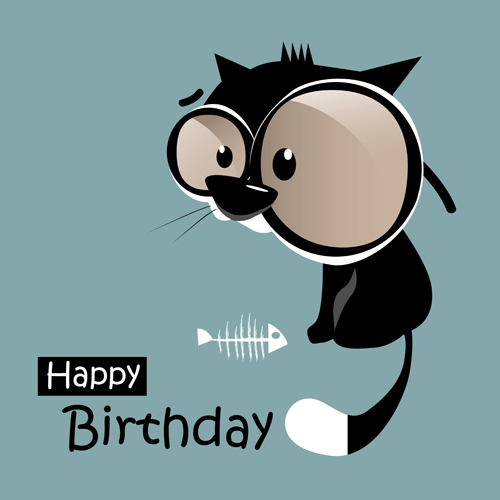 500x500 Funny Cartoon Character With Birthday Cards Set Vector 19 Free