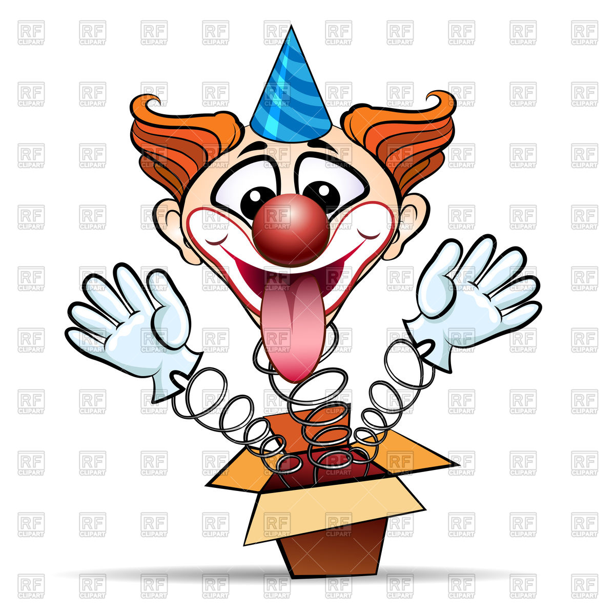 1200x1200 Funny Laugthing Clown Jumps Out Of Surprised Box Vector Image