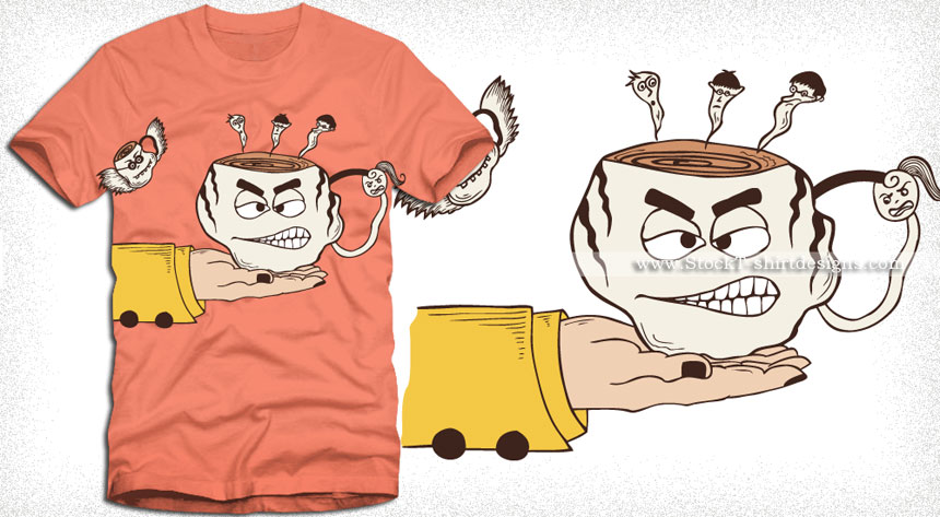 860x473 Hand Holding A Funny Cartoon Coffee Cup T Shirt Design Vector