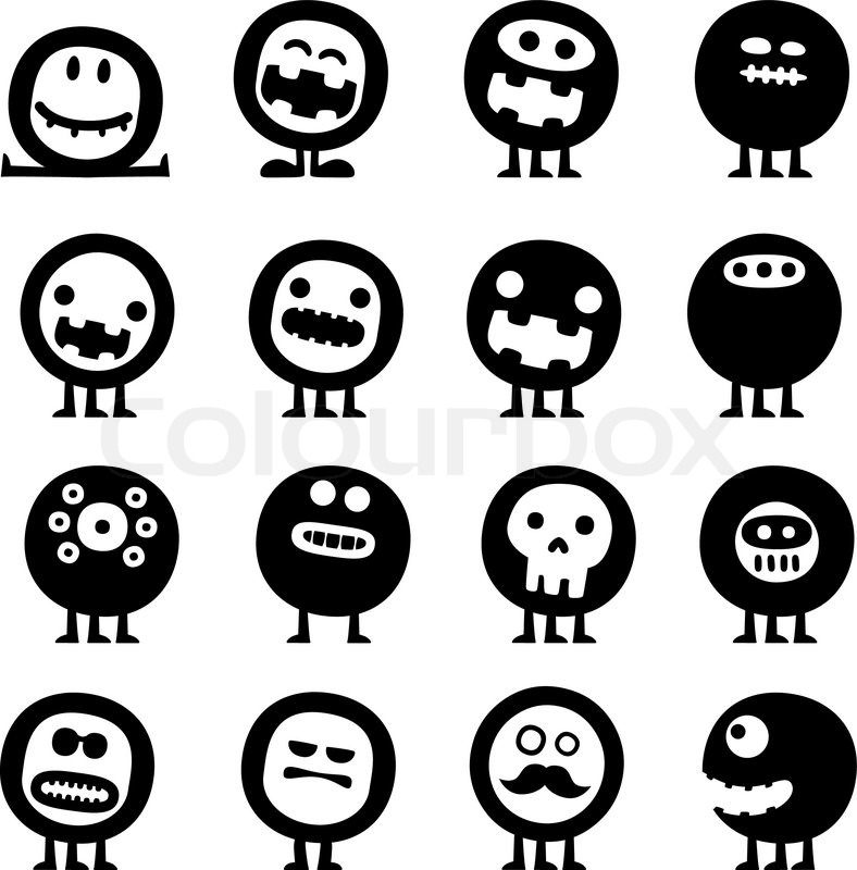 788x800 Collection Of Cartoon Funny Vector Monsters Silhouettes Stock