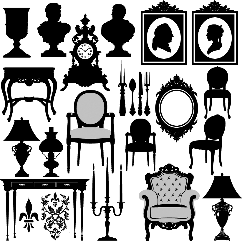 822x821 Antique Furniture Black And White Silhouette 02 Vector Free Vector