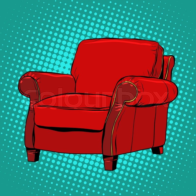 800x800 Red Armchair Furniture Vector Pop Art Retro Style. Classic Red