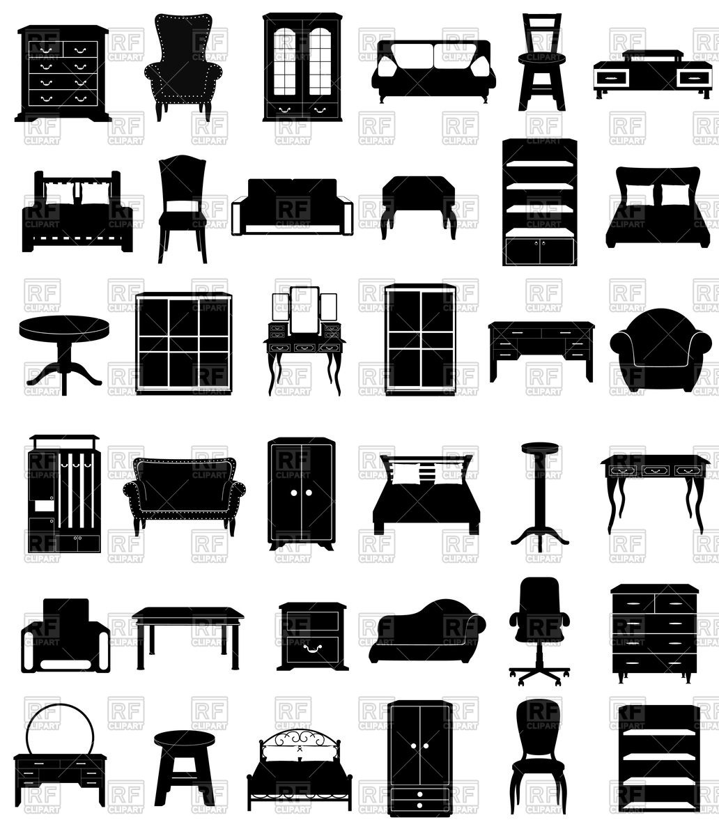 1032x1200 Set Of Furniture Silhouettes Vector Image Vector Artwork Of