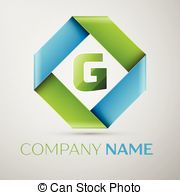 180x195 G Letter Line Colorful Logo. Abstract Trendy Green And Blue Vector