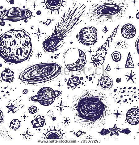 450x470 Cartoon Galaxy. Vector Universe. Outer Space Seamless Pattern