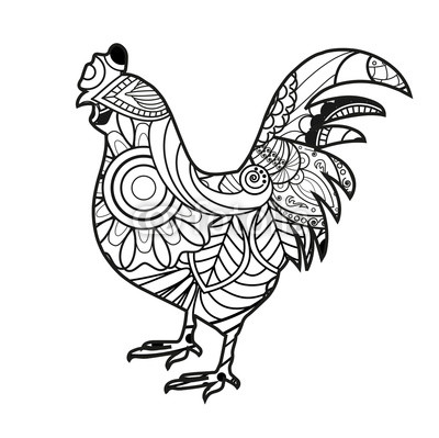 400x399 Vector Illustration Of Black And White Mandala Cock For Coloring