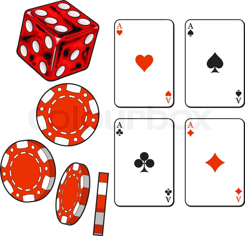 800x771 Set Of Heart, Spade, Clubs And Diamond Ace Play Cards, Dice And
