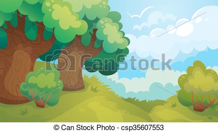 450x273 Forest Glade Game Background. Vector Cartoon Game Landscape Of