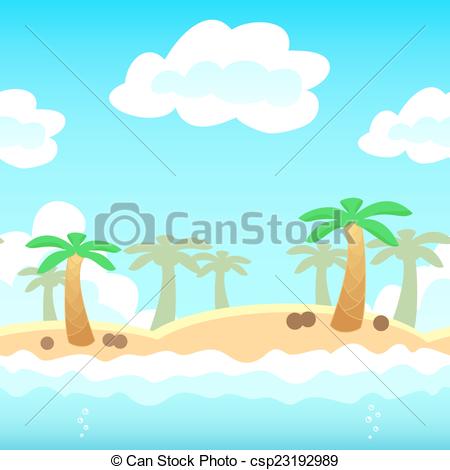450x470 Beach Game Background. Beach Background With Palm, Water And Cloud