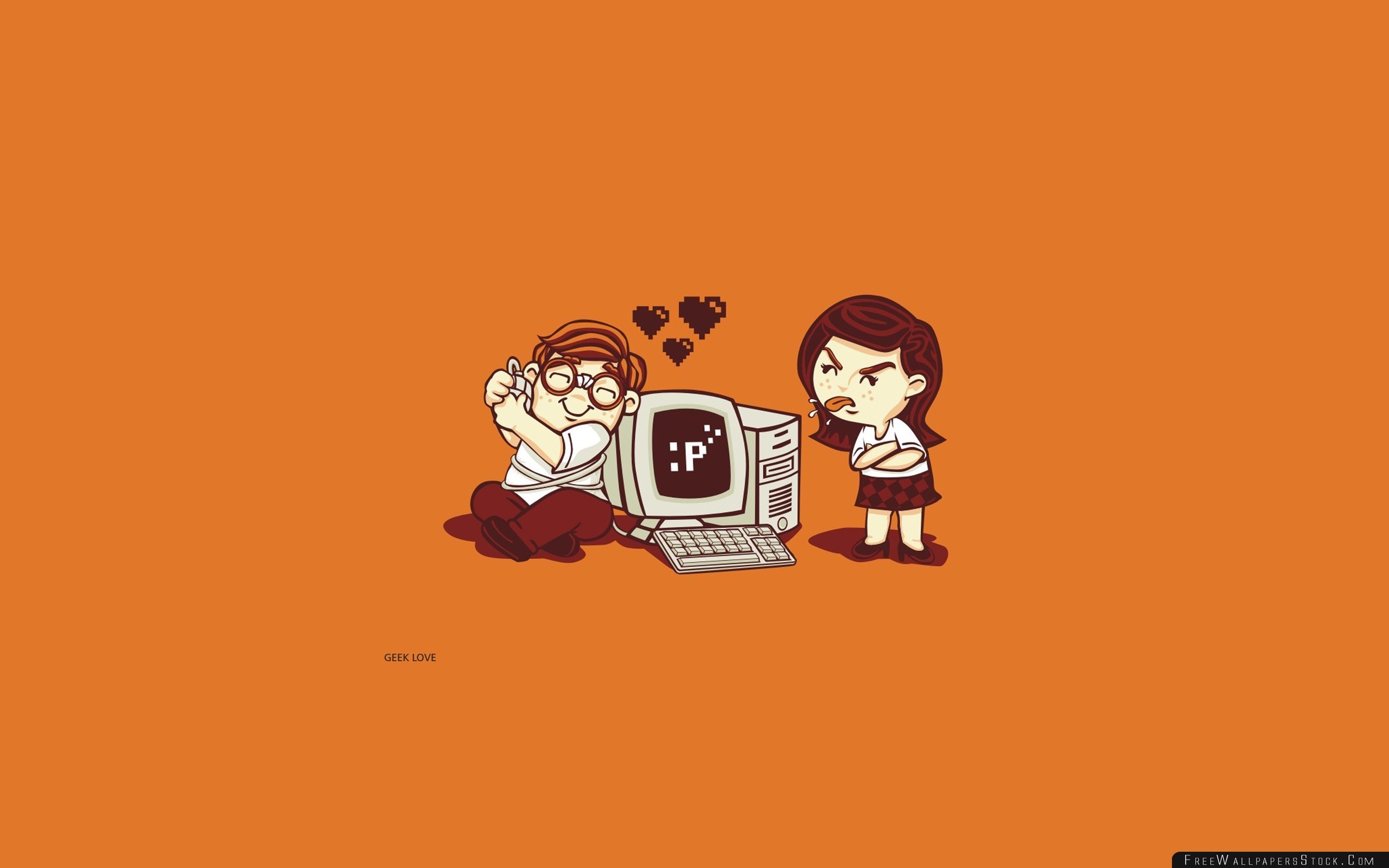 2560x1600 Man Woman Computer Love Gamer Vector Wallpaper