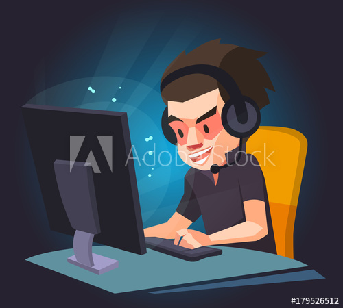 500x450 A Man Play The Computer Game,gamer, Vector Illustration.