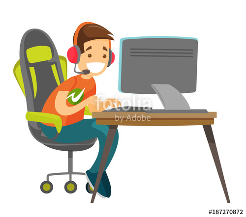 500x442 Caucasian White Teenage Gamer In Headset Playing Video Game On A