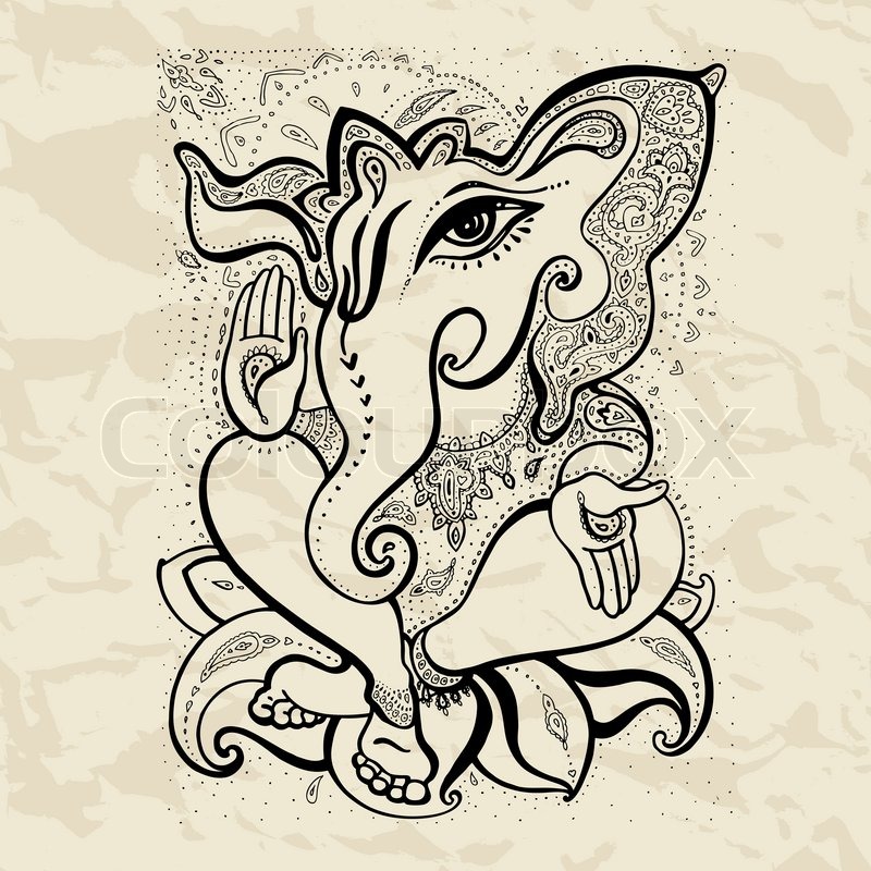 800x800 Hindu God Ganesha. Vector Hand Drawn Illustration. Stock Vector