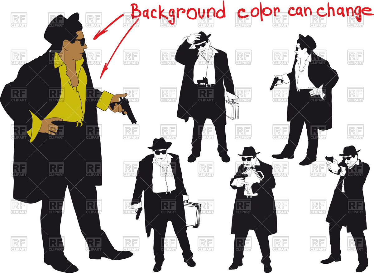 1200x878 Silhouette Of Man (Gangster) With Gun And And Hat Vector Image