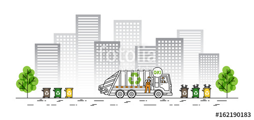 500x237 City Garbage Truck Vector Illustration. Refuse Vehicle With