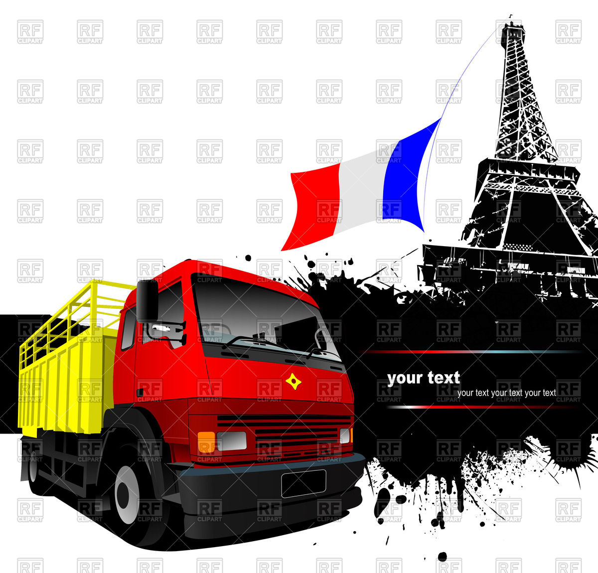 1200x1150 Eiffel Tower And Red Yellow Garbage Truck Vector Image Vector