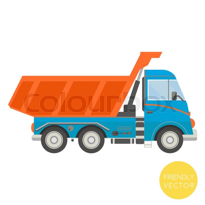 800x800 Cartoon Transport. Dump Truck Vector Illustration. View From Side