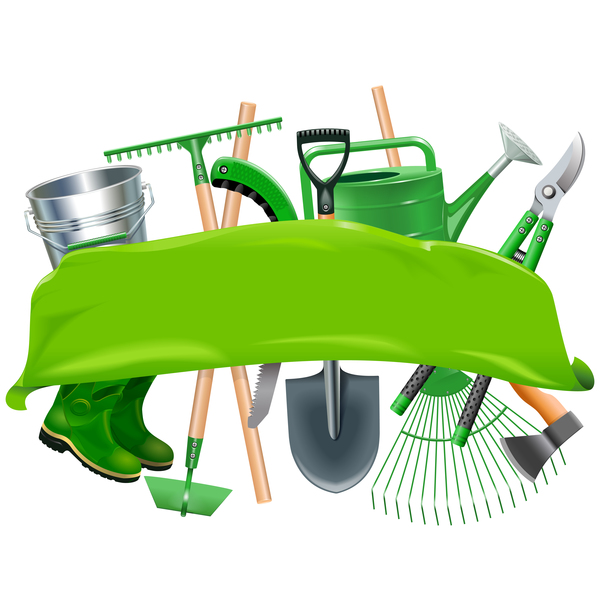 600x600 Green Banner With Garden Tools Vector Free Download