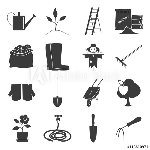 500x500 Set Of Garden Tools, Icons Gardening Equipment , Silhouette