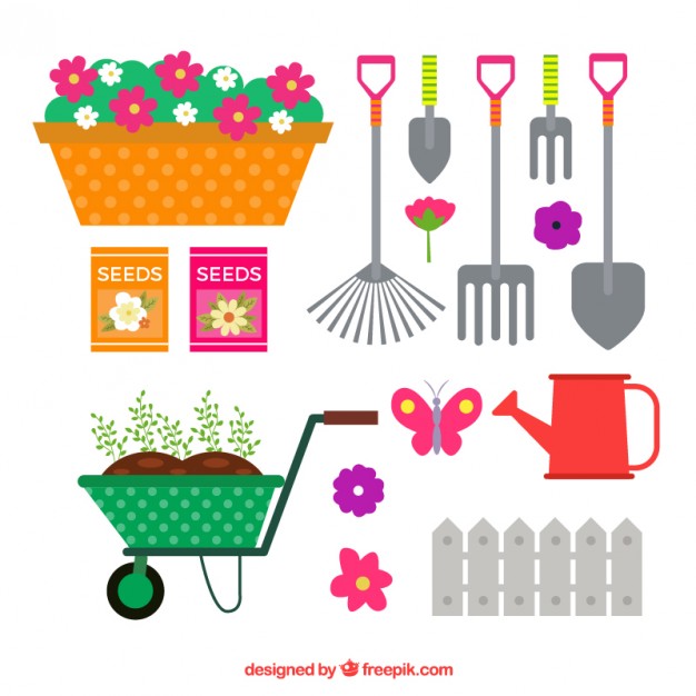 626x626 Set Of Flat Colored Gardening Tools Vector Free Download