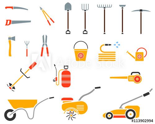 500x400 Set Of Garden Tool. Garden Tool Icon. Gardening Equipment