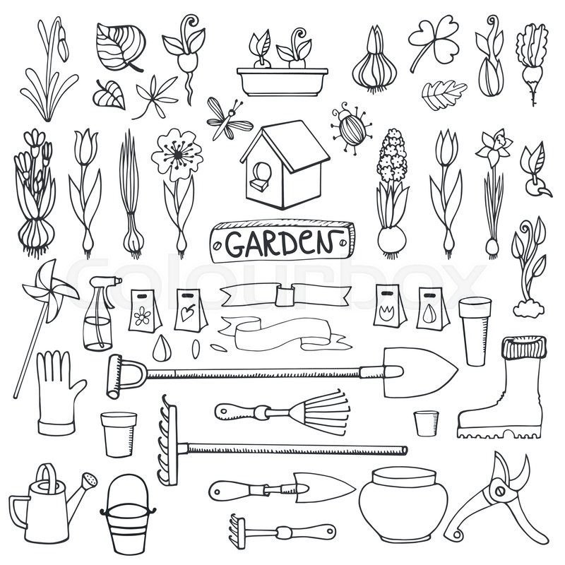 800x800 Spring Garden Set.hand Drawn Flowers,bulb, Garden Tool,boarding