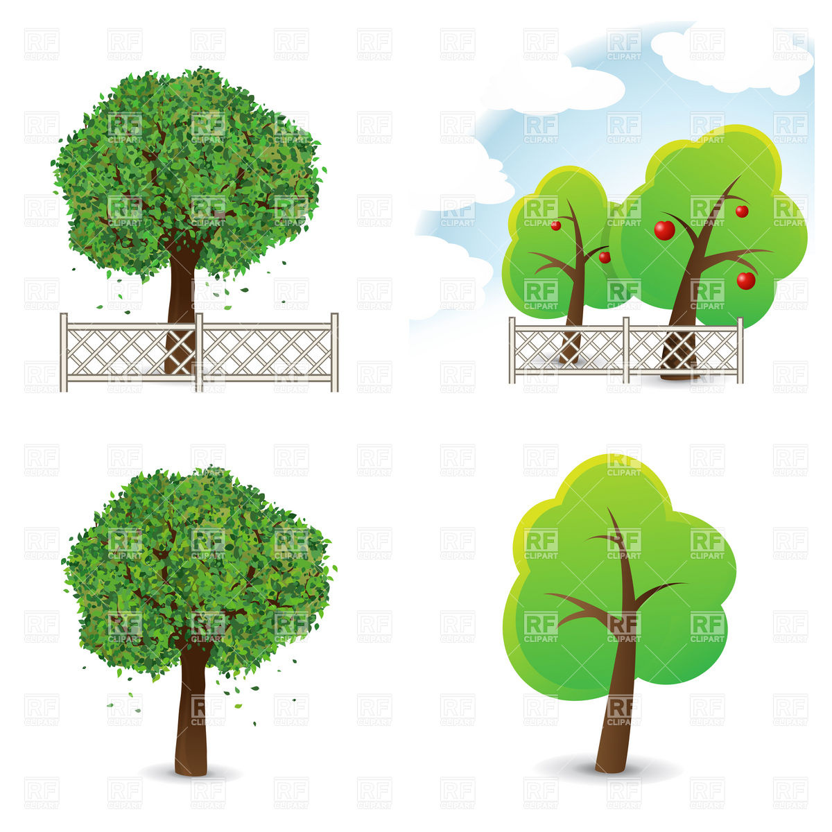 1200x1200 Garden And Symbolic Trees With Fence Vector Image Vector Artwork