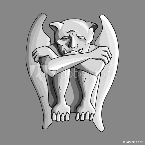 500x500 Sad Gargoyle Stone Sculpture Hand Drawn Vector Illustration.