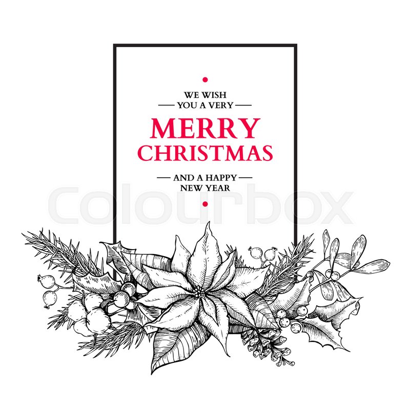800x800 Christmas Garland. Vector Hand Drawn Illustration With Holly