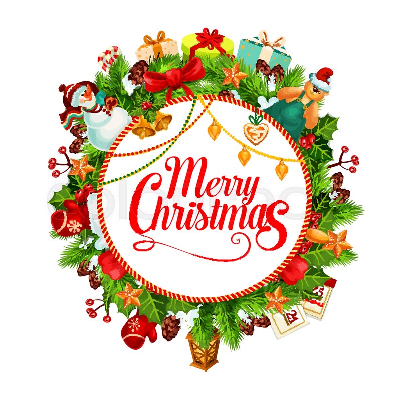 800x800 Merry Christmas Greeting Wish Card Of New Year Wreath Garland