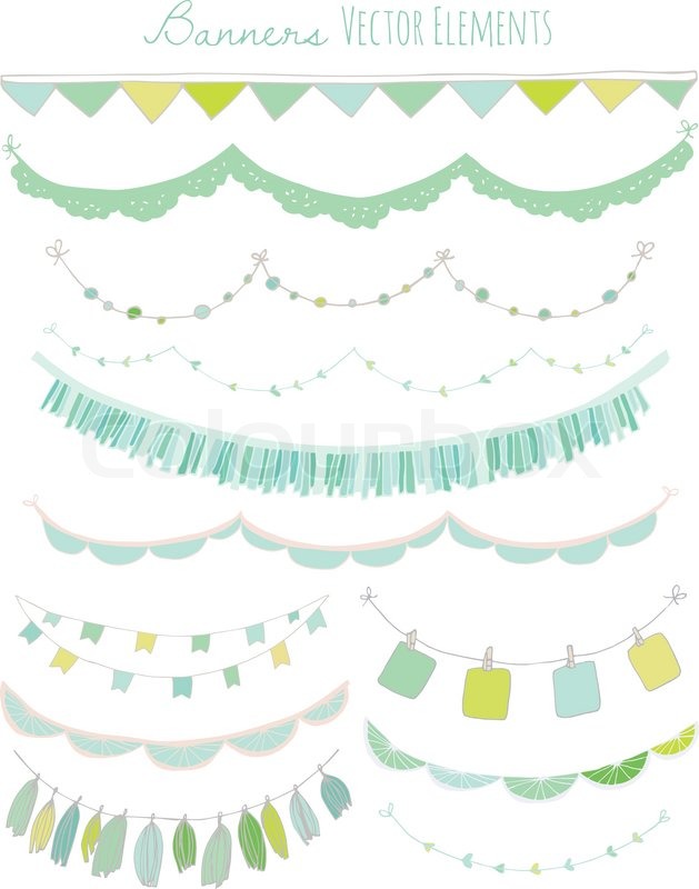 629x800 Set Of Handdrawn Garlands, Bunting Flags, And Streamers Collection