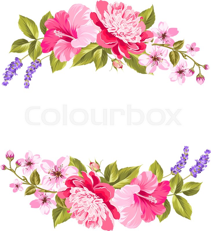 729x800 Tropical Flower Garland. Free Copy Space Invitation Card With