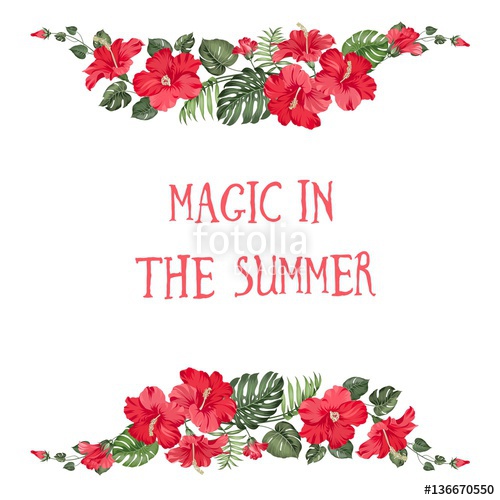 500x500 Magic Summer Invitation Card. Blossom Flowers For Template