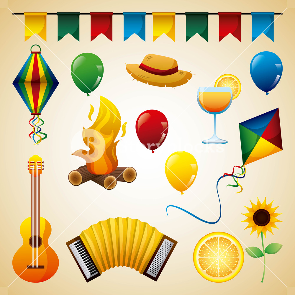 1000x1000 Festa Junina Set Instrument Balloon Flower Kite Garland Vector