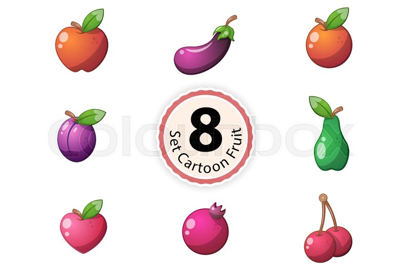 800x533 Set Fruit. Orange, Apple, Eggpalnt, Plum Pear Heart Cherry Garnet