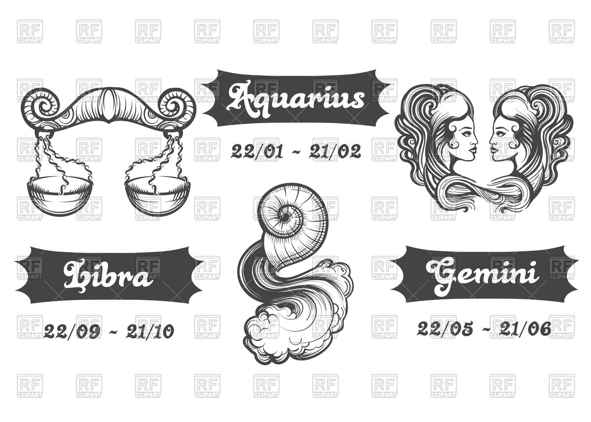 1200x857 Set Of Air Zodiac Signs. Libra, Aquarius And Gemini. Vector Image