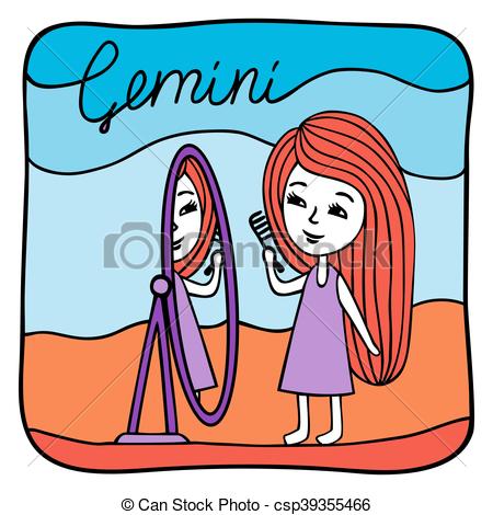 450x470 Zodiac Signs Gemini. Vector Illustration Of The Girl Drawn By Hand