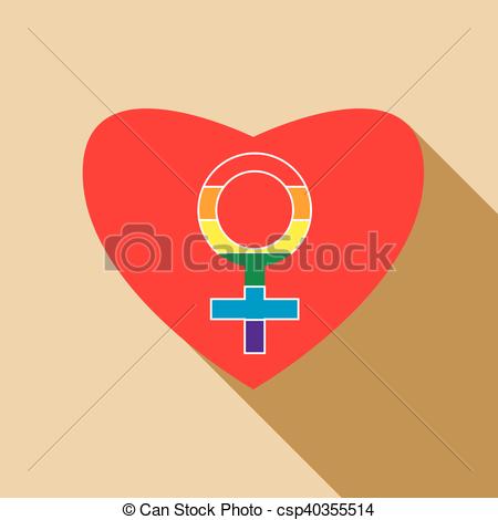 450x470 Red Heart With Female Rainbow Gender Symbol Icon. Icon In Flat