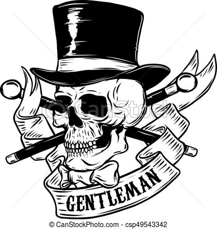 445x470 Gentleman. Skull In Vintage Hat. Design Element For Poster, T