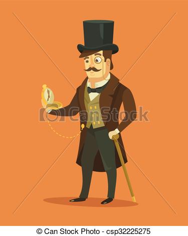 375x470 Vintage Victorian Gentleman. Vector Flat Illustration.