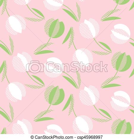 450x470 Decorative Tulip Flower Seamless Pattern. Geometric Floral Vector