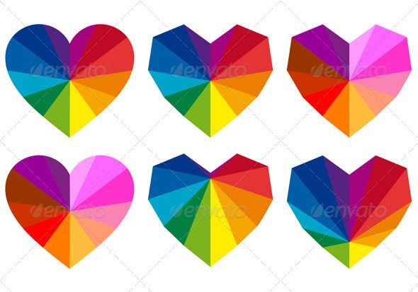 590x413 Colorful Geometric Hearts, Vector Set Geometric Heart And Fonts
