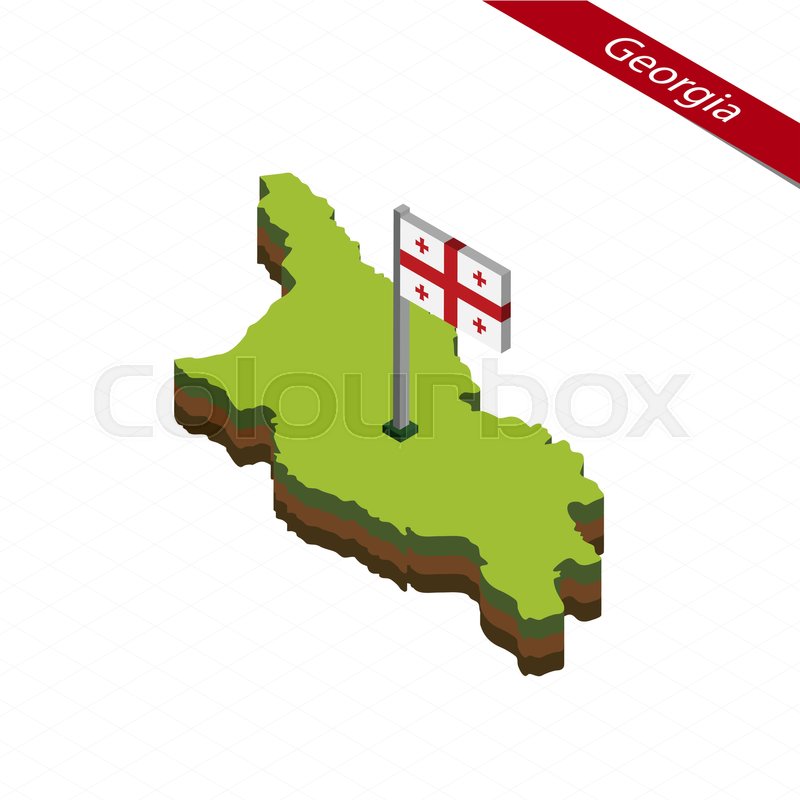 800x800 Isometric Map And Flag Of Georgia. 3d Isometric Shape Of Georgia