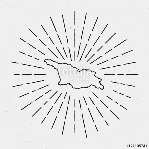 500x500 Vector Georgia Map Outline With Retro Sunburst Border. Hand Drawn