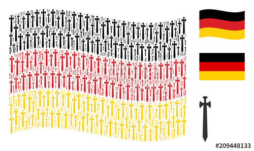 500x297 Waving Germany Flag. Vector Medieval Sword Pictograms Are United