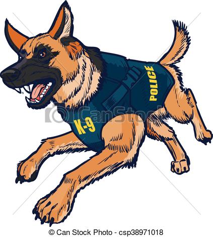 423x470 Police K9 German Shepherd Dog. Vector Cartoon Clip Art