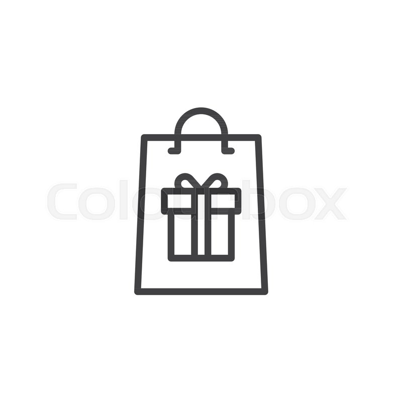800x800 Shopping Bag With Gift Box Outline Icon. Linear Style Sign For