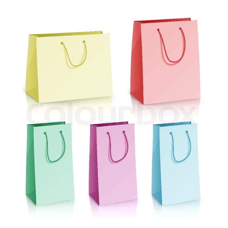800x800 Blank Paper Bag Template Vector. Set Multicolor Paper Bag. 3d