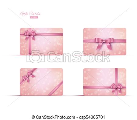 450x394 Pink Gift Card Or Gift Voucher Template Set. Vector Pink Ribbons