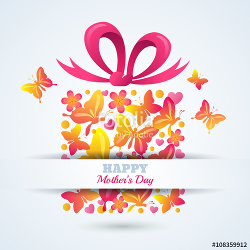500x500 Vector Greeting Card Template For Mothers Day Holiday. Gift Box